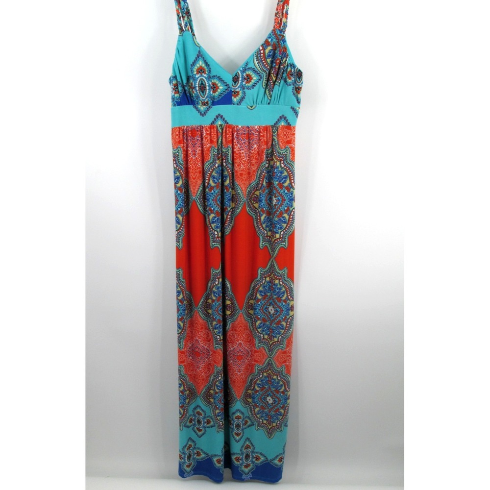 Jodi Kristopher Midi Summer Dress Womens Small Boho Mosaic Y2K Braided Straps